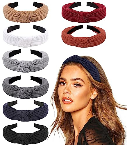 DRESHOW 8 Piezas Diademas de Pelo Anchas Diademas para Mujer Elástica Turbantes Diadema de Nudo Bandas Diadema Para Mujeres