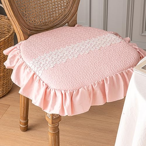 ZYFAB Spitze Rüschen Stuhlkissen, elegant Vintage Baumwolle Stuhlpolster rutschfest weich Baumwolle gefüllt Sitzkissen quadratisch verdickt Stuhlbezug für Esszimmerstuhl,Rosa,40 * 40cm