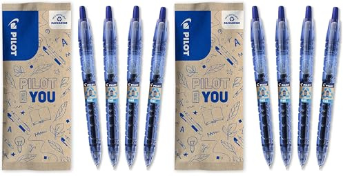 Pilot Bottle 2 Pen Gel 0.7, Gelschreiber, Hergestellt aus recyceltem Kunststoff, (Blau), mittlere Spitze, 1 stück (8er Pack)