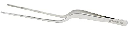 CREATIVECHEF 1 st 20 cm kökspincett för plätering ergonomisk matpincett, fin pincett tång kock köksverktyg för mat och reparation av rostfritt stålpincett, precisionsmatpincett (silver)