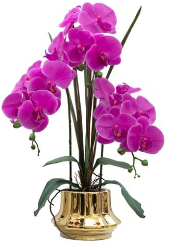 CXGS Orchidea artificiale 50 cm orchidee finte in lattice realistiche in vaso di ceramica viola finte orchidee Phalaenopsis composizione floreale con steli maculati per centrotavola tavolo decorazione