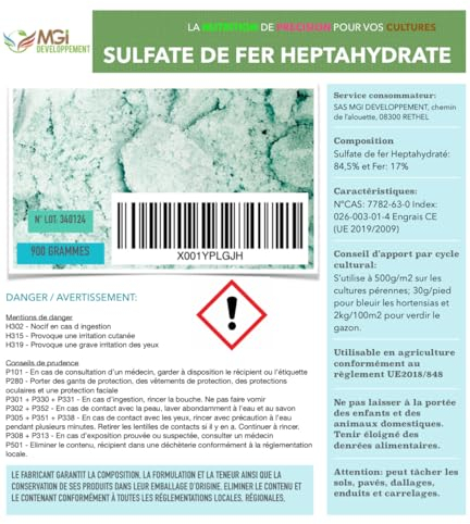 Eisensulfat-Heptahydrat für den Garten und die Landwirtschaft, Hortensien - abgefüllt in Frankreich. (900 Gramm)
