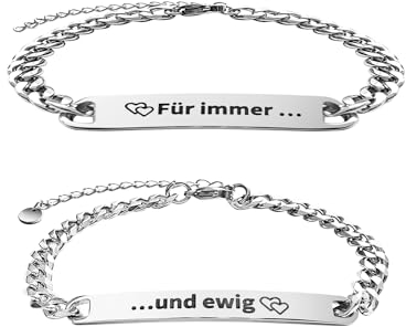 TJUSPIRIT Partnerarmbänder Geschenk, Pärchen Armband, Freundschaftsarmband, Partner Armbänder mit Gravur- Für immer und ewig, Silber Edelstahl Armband, für Geburtstag Valentinstag Hochzeit Jubiläum