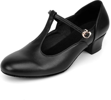 Asyusyu Schwarze Tanzschuhe mit T-Steg, niedriger Absatz, Tanzschuhe für Damen, mattes schwarz, 40.5 EU