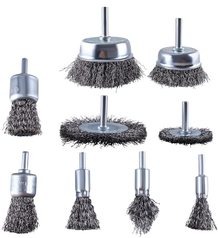 CNCYEAH 9 Stück Drahtbürste Bohrmaschine Set, Drahtbohrbürstensatz, Drahtbürsten Rad, Messingbeschichteter Stahlbürste zum Entfernen von Rost, Korrosion, Farbe