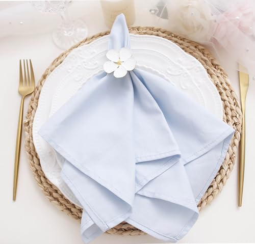 JINVASE Hellblaue Baumwolltuchservietten, 43,2 x 43,2 cm, weiche Tischservietten für Hochzeit, Brautparty, Babyparty, Sommer, 12 Stück