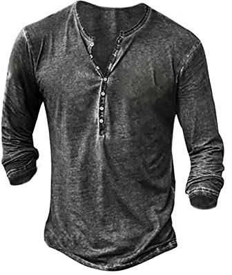 NEMXCE Hemd Herren Langarm Henley Shirt Vintage Freizeithemd T Shirt V Ausschnitt Slim Fit T-Shirt