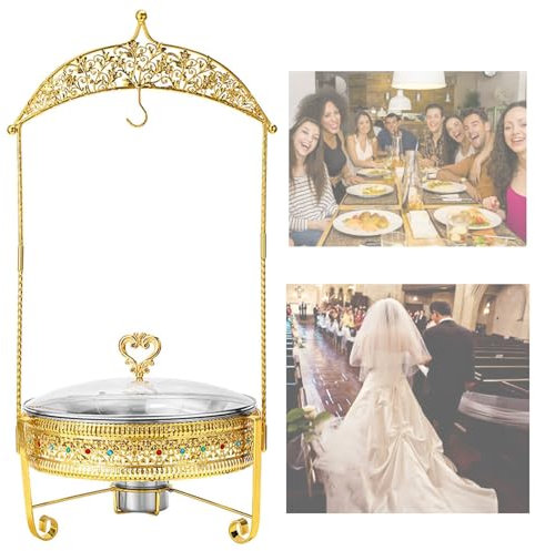 8L Buffet Food Warmer Set, Stainless Steel Frying Pan with Hanging Lid, Luxury Chafing Dishes Buffet Set with Fuel Stove, Buffet Utensils & Warmer Equipment, for Banquet Events Wedding Party
