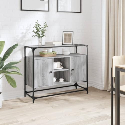 LAPOOH Sideboard mit Glasplatte Grau Sonoma 98x35x81 cm Holzwerkstoff, Kommode Schlafzimmer, Kommoden & Sideboards, Wohnzimmerschrank, Flur Kommode, Zimmer Möbel - 846072