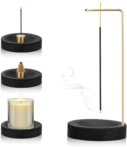 ATSGJLZN 2-in-1Räucherstäbchen Halter,Weihrauchbrenner mit 9 Loch Räucherstäbchenhalter et Kegel Spule,Räucherkegel Halter Handgefertigte Holz Basis für SPA Meditation (Schwarz)
