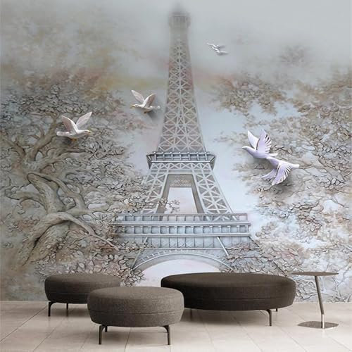 MIXUEXUNLU Mural Wallpaper European Style 3D Building Tower White Pigeon Photo Wall Mural Living Room Study Background Mural