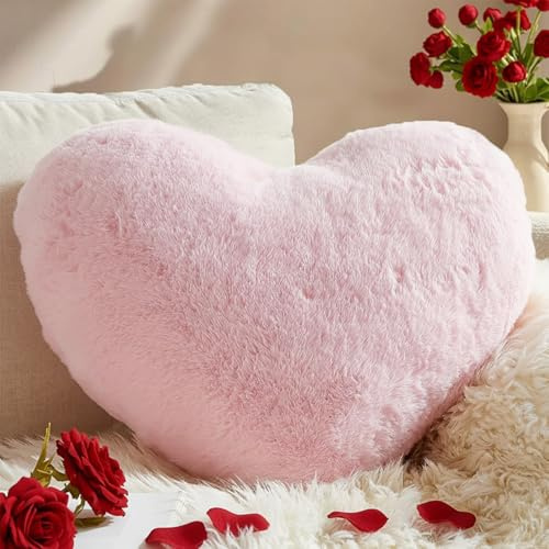 Yhoelata Valentinstag Herzkissen, Zartrosa Herzform Kissen Kuschelkissen, Love Zierkissen Aesthetic, Plüsch Kissen für Wohnzimmer Sofa Kind Schlafzimmer Bett, Geschenk 25x35 cm