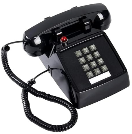 F Fityle Telefono Fisso con Cavo dal Design retrò, Tasti Grandi, Design Classico per Hotel, casa, Base in Metallo, Leggero, 13x22,2x11,5 cm, Nero