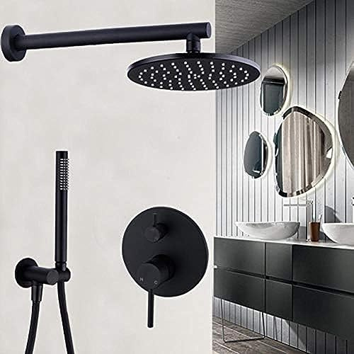 Shower System, Black Thermostatic Shower Faucets Set Rain Waterfall Head Wall Holder Mixer Tap Bath 4-Way Thermostatic Shower Faucet