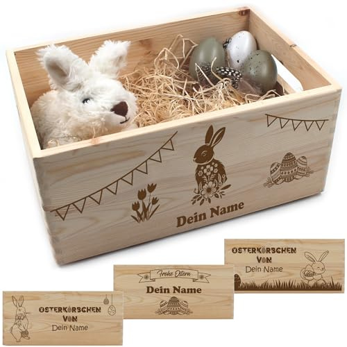 Osterkiste personalisiert, Osterkorb, Osterkörbchen personalisiert, Ostergeschenk, Osternest, Geschenk Ostern, Osternest Kinder, Ostern Baby, Schatzkiste Ostern Holz (Osterkörbchen L)