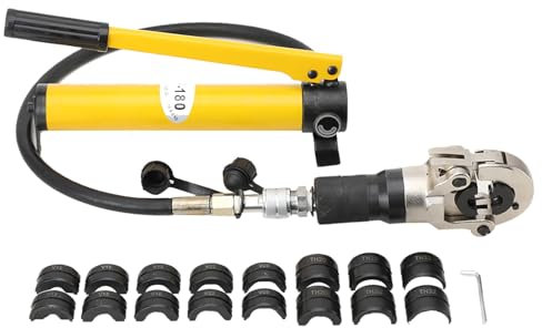 HZWMQDLF 6T Hydraulische Crimpzange V/TH Hydraulische Rohrcrimpzange Pressmaschine Pressen Kupferrohr Pressfitting Zange Werkzeug, mit V-Form 12-28mm TH-Form 16-32mm 9 Matrizen, 360° Schwenkkopf