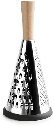 Lacor - 61366 - Rallador Cónico de Acero Inoxidable, Mango de Madera de Haya, Tres Tipos de Rallado, Base Antideslizante, 12 cm x 27 cm