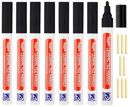 8Pcs Tile Pen Black Grout Pen for Tiles Bathroom with Replacement Nib Tips | 14cm Safe Water-based Material Anti-Grout Tile Pen Marker for Restoring Tile Grout Wall Floor Bathroom Kitchen Floor Tiles