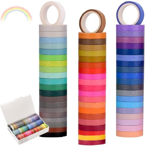 BetterJonny 60 Rollen Washi Tape Set Regenbogen Masking Tape, Kreppband Bunt Abklebeband Kinder Klebeband Bunt für Scrapbooking, DIY Handwerk und Bullet Journals (4m x 8mm/Rollen)