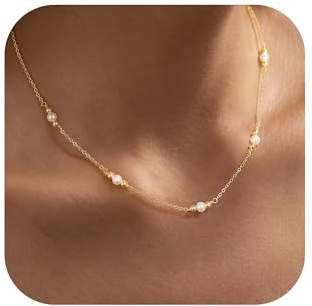 TINGN Gold Perlenkette Damen - Halskette für Frauen 14K Vergoldet Kette mit Perlen Choker Kette Perlenkette Damen Geburtstag Geschenke für Frauen Freundin Mutter Teenager Mädchen Schmuck Geschenke