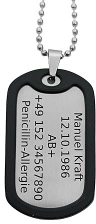 Generisch Dog Tag Personalisiert – Erkennungsmarke Edelstahl – Matt Kette Mit Namen – Gravur – Personalisierte Kette Herren – Militär Geschenke – 2 Mm Dick – Gravur – Set Mit Clip Und Gummi-Silencer