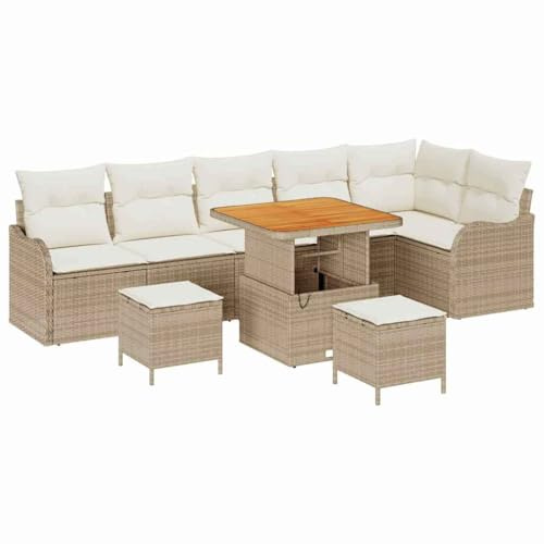 vidaXL Garten-Sofa-Set mit Kissen mit Speicher 9 pcs Beige und Creme, Garten und Terrasse, modernes Outdoor-Sofa-Set, langlebige Module, leichte Stauraum-Elemente, Sitzmöbel für die Terrasse