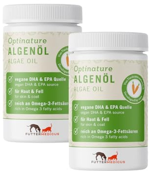 Futtermedicus Optinature Algenölkapseln | Doppelpack | 2 x 80 Stück | Ergänzungsfuttermittel für Hunde & Katzen | Mit Omega-3-Fettsäuren DHA & EPA