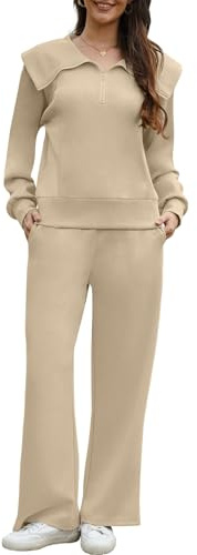 Yutdeng Tuta Donna Completo Sportivo Due Pezzi Casual Elegante Tute da Ginnastica Felpa Oversize con Zip a Quarto Manica Lunga Pantaloni a Gamba Larga con Tasche Invernale Autunno Abbigliamento