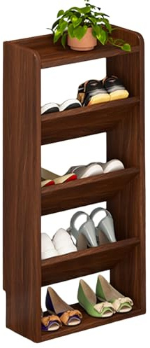 Zapatero estrecho, organizador de almacenamiento compacto para espacios pequeños, estante de entrada de pared o puerta, color nogal, 60 x 17 x 80 cm, ideal para zapatos, botas y tenis