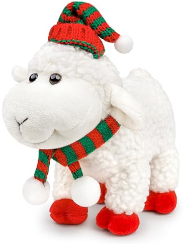 Wonder Sprout Weißes Lamm Kuscheltier 18cm - Plüschtier Schaf mit Weihnachtsmütze, Frohe Weihnachten Baby Mädchen Jungen, Soft Stofftier Spielzeug Kinder Begleiter