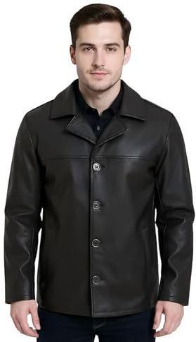 Infinity Leather Blazer clásico negro de 4 botones para hombre, chaqueta vintage de corte regular y suave de cuero italiano auténtico.