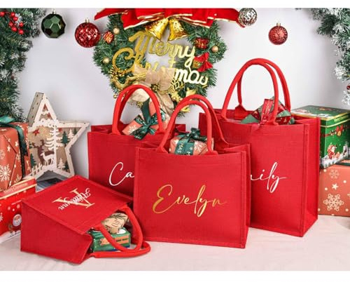 MFCHICIFY Personalisierte Weihnachtsgeschenktüte, Weihnachtsgeschenktüten, Urlaubs-Geschenktüten mit Namen, Party-Geschenktüte für Kinder, Frauen, Weihnachtsgeschenke (36 x 32 cm)