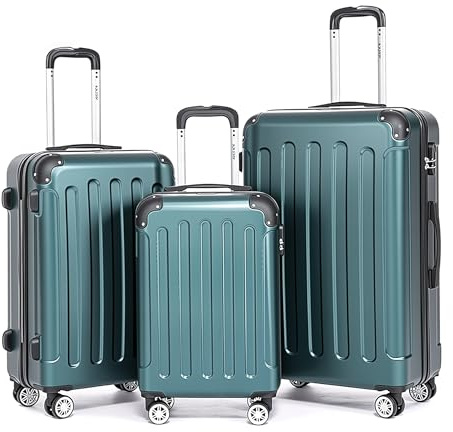 Boleedy 3tlg Kofferset, Trolley Koffer Reisekofferset, (55/66/76CM), Handgepäck Koffer, 360°drehbare Hartschalenkofferset, Leise Doppelräder&Teleskopgriff Gepäck (Dunkelgreen)