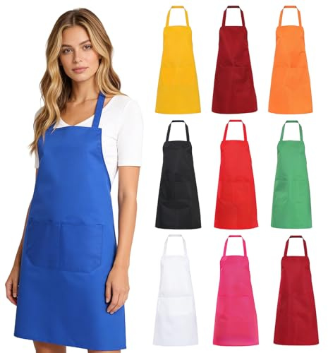 PORFOYO 10 Pack Delantales Ajustables Del Cocinero: Delantal Impermeable Con 1 Bolsillos, Delantale De Cocina Para Mujeres Hombres, Profesional Trabajo Delantal Para Camarero Chef Restaurante