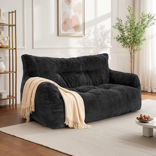 Pamapic Sitzsack, Sitzsack Erwachsene mit Füllung, Doppeltes Lounge Sessel mit Tragbarem Griff, Modernes Ergonomisches BeanBag, Indoor Sitzsäcke Stuhl für Wohnzimmer, Schlafzimmer,Spielzimmer, Schwarz