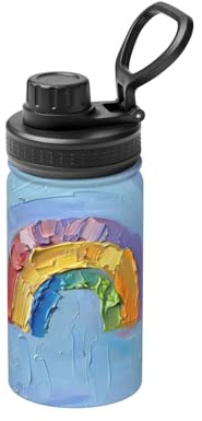 Petite bouteille d'eau isotherme en acier inoxydable à double paroi pour boissons chaudes et froides - Imprimé arc-en-ciel - 355 ml