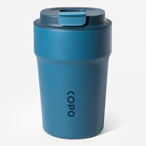 Travel Mug with Ceramic Coating, Insulated Coffee Cup for Hot Drink, Reusable Thermal Cup 380 ml/13oz, Leak Proof Coffee Flask, Stainless Steel Coffee Travel Mug with Lid for Home Office (Blue)
