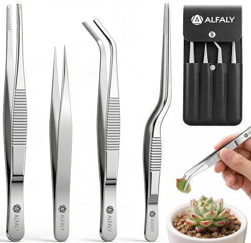 4pcs Garden Tweezers Set - 6.3 Long Plant Tweezers for Succulent, Bonsai & Cactus Gardening - Stainless Steel Multi Purpose Seed Tweezer Tools For Kitchen, Crafts, Aquarium, Reptile