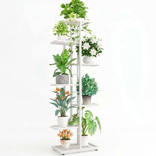 Garvee Soporte para Plantas de Metal, Estantería Esquinera 7 Niveles para 8 Macetas, Soporte para Macetas Interior, Ideal para Hogar, Salón, Balcón, Patio