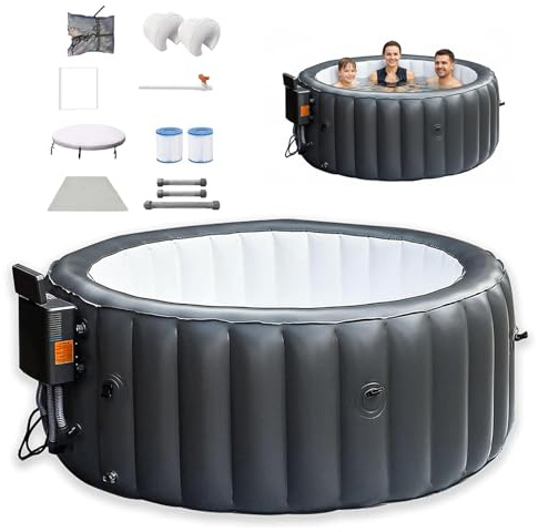 LADECNERHT Jacuzzi Gonfiabile, Jacuzzi da Esterno 3-4 Persone, Spa Quadrata Portatile Gonfiabile, Riscalda Fino a 42°c/104°f, 150 Rilassanti Getti d'Aria, Luce Ambientale a 6 Colori