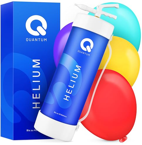Quantum Helium Gasflasche kompakt – 370L Ballongas für bis zu 45 Luftballons – einfach dosierbares Ventil, sofort einsatzbereit & sorgt für langanhaltend schwebende Ballons bei Feierlichkeiten
