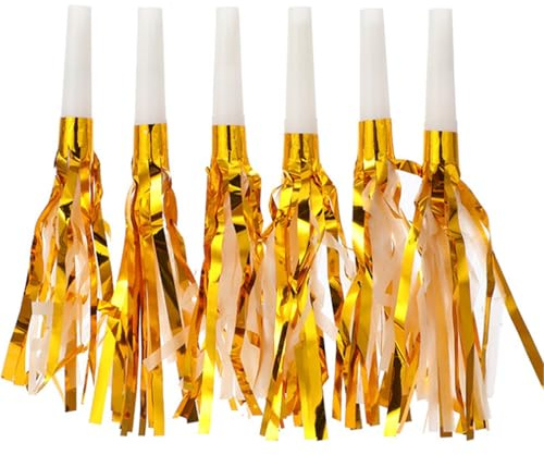60 pezzi di fischietti rumorosi con frange for feste, compleanno, carnevale, matrimonio, plastica per Compleanni, Celebrazioni(White+Gold)