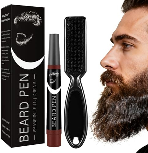 Xivicii Beard Pencil Filler with Fork Tip, Waterproof Long Lasting Medium Brown Mens Moustache Dye Pen with Brush for Fill and Shape
