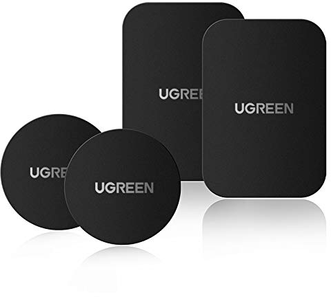 UGREEN Metallplatte für Magnet KFZ Handy Halterung Metallplättchen selbstklebend Handyhalterung Metall Platte für Handy Magnethalterung 3M Kleber KFZ Handyhalter Magnet 4 Stück 2 Rund und 2 Rechteckig