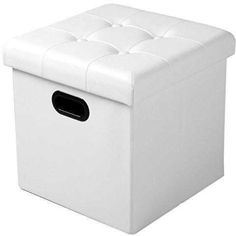 WOLTU Sitzhocker Sitzwürfel Fußhocker mit Stauraum Aufbewahrungsbox Truhen faltbar, Deckel abnehmbar, mit Griffe, Gepolsterte Sitzfläche aus Kunstleder, 37,5 * 37,5 * 38CM, Weiß