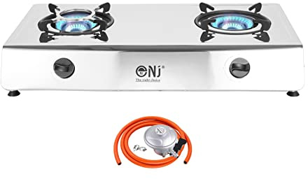 NJ-200 Camping Gas Stove - 2 Burner Portable Gas Hob Cooker Stainless Steel Caravan Cooktop Freestanding Table Top for Home Kitchen Garden Catering LPG 8.8kW (Butane 21mm Clip-on)