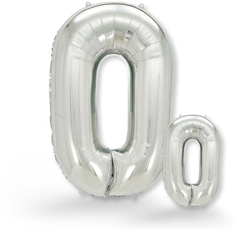 FUNXGO® Ballon Géant Numéro Argenté - Ballon decoration anniversaire - deco anniversaire - Gonflables à l'Hélium - Idéal pour Fêtes Filles et Garçons - Ballon 0 Argenté