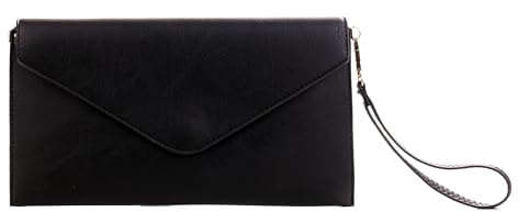 Wedmay Ladies Large Oversize Envelope Wristlet Strap Leather Evening Bag Prom Clutch Bag Purse For Women (F1460 Black)