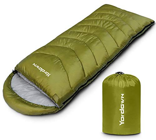 Yordawn Sleeping Bags for Adults Kids, Warm Cold Weather Camping Sleeping Bag Backpacking Hiking Lightweight Waterproof Portable with Compact Bag, 3 Season Sleep Bag for Girls Boys, Olive