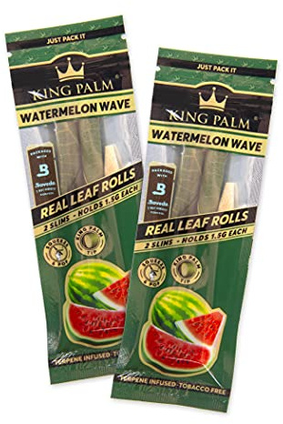 King Palm 4 Watermelon Wave Slim Size Cones - (2 Packs, 4 Rolls) - Squeeze & Pop Pre Rolls - Organic Flavored Pre Rolled Cones - King Palm Flavors Pre Rolls - (Watermelon Wave)